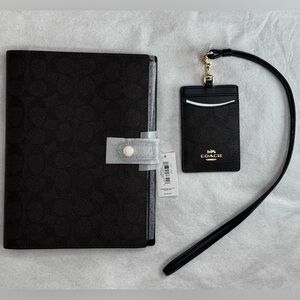 NWT Coach Snap Notebook Signature Canvas Walnut Black & Matching ID Lanyard